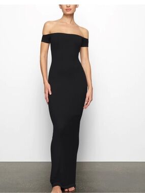 SKIMS Soft Lounge Long Dress Black Off Shoulder Maxi Dress Size L